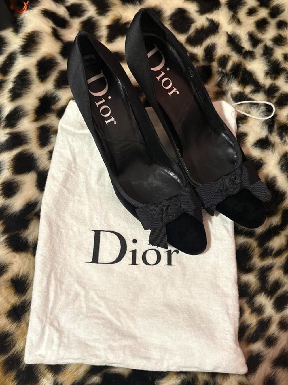 Black Dior velvet heels with bow detail size 38.5